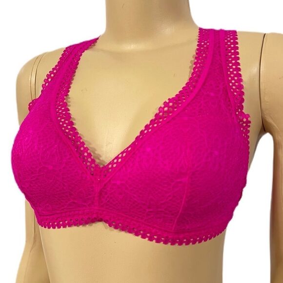 Victoria’s Secret lined padded lace bralette bra Pink Medium - Picture 1 of 7